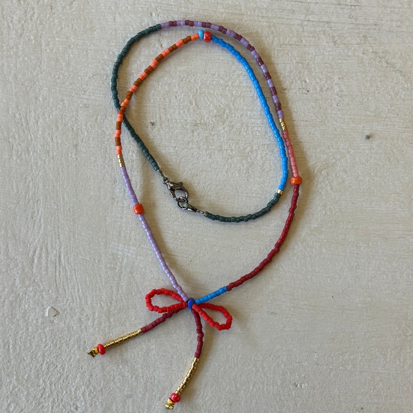 Beaded Bow Necklace - Red