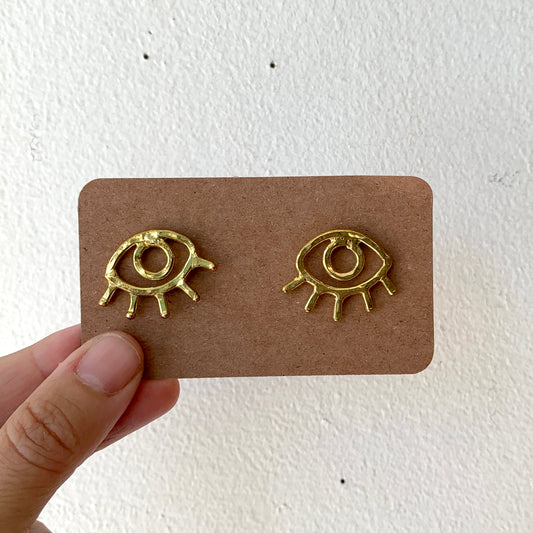 Brass Eye Earrings with Lashes