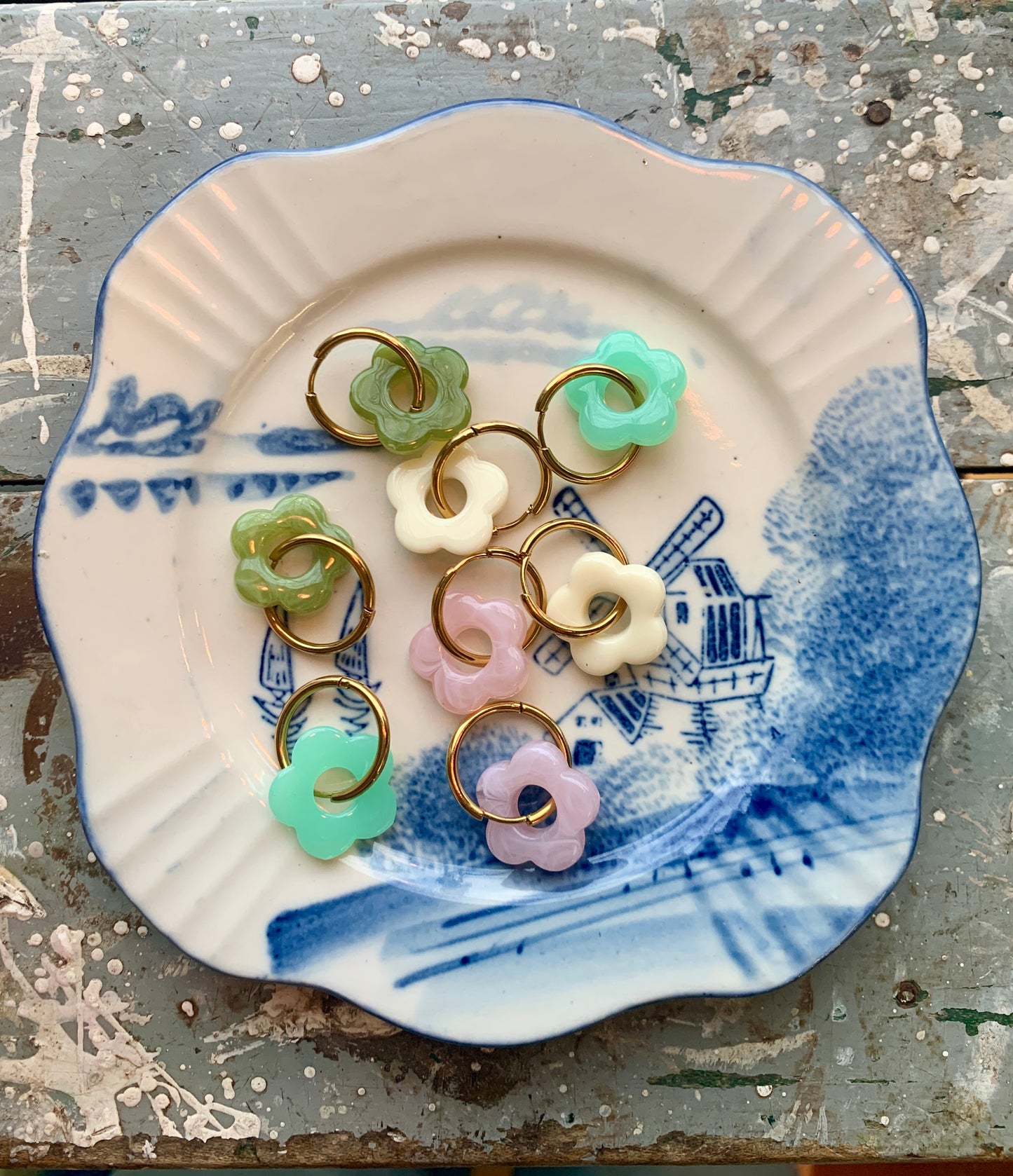Hoop with Floral Charm- Turquoise