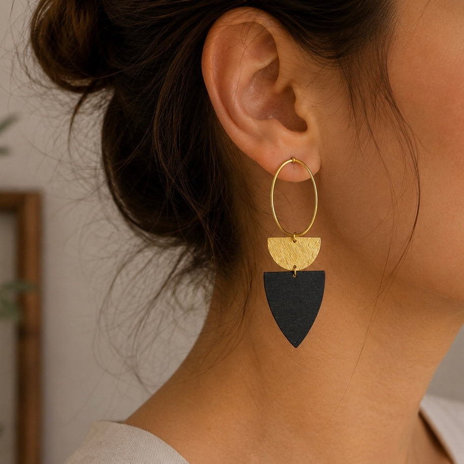 Brass/Oxidized Brass Earrings - #3