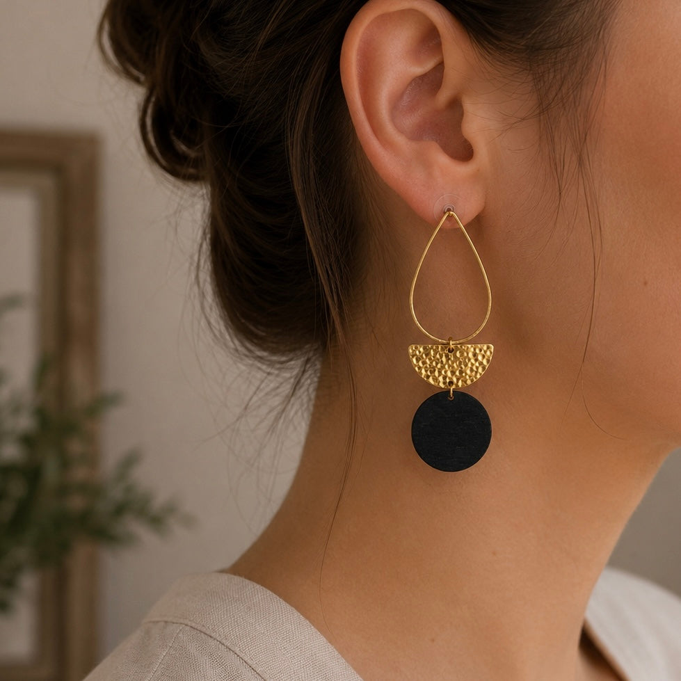 Brass/Oxidized Brass Earrings - #7
