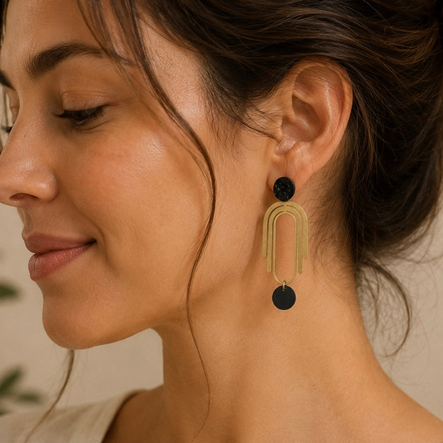 Brass/Oxidized Brass Earrings - #2