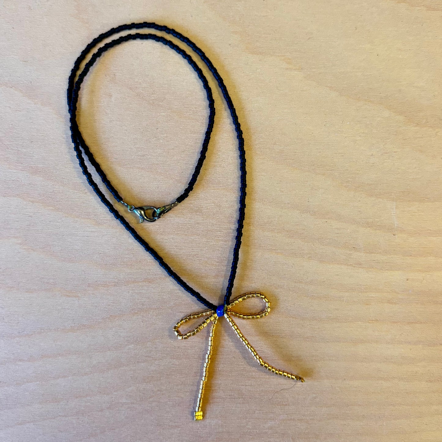 Beaded Bow Necklace - Gold