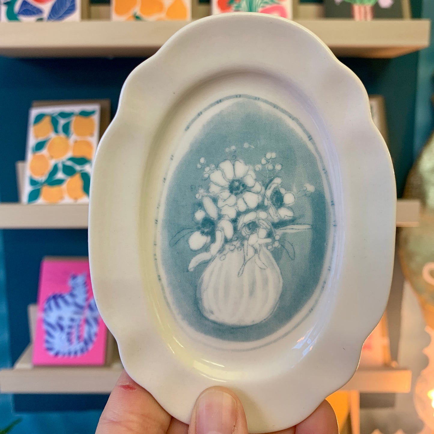 Scalloped Floral Plate - Blue