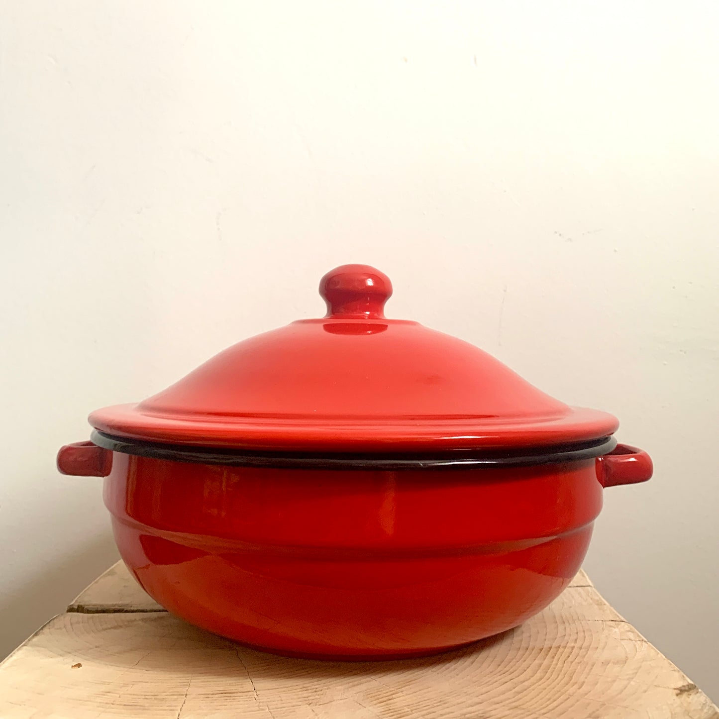 Vintage Enamel Serving Bowl with a Lid