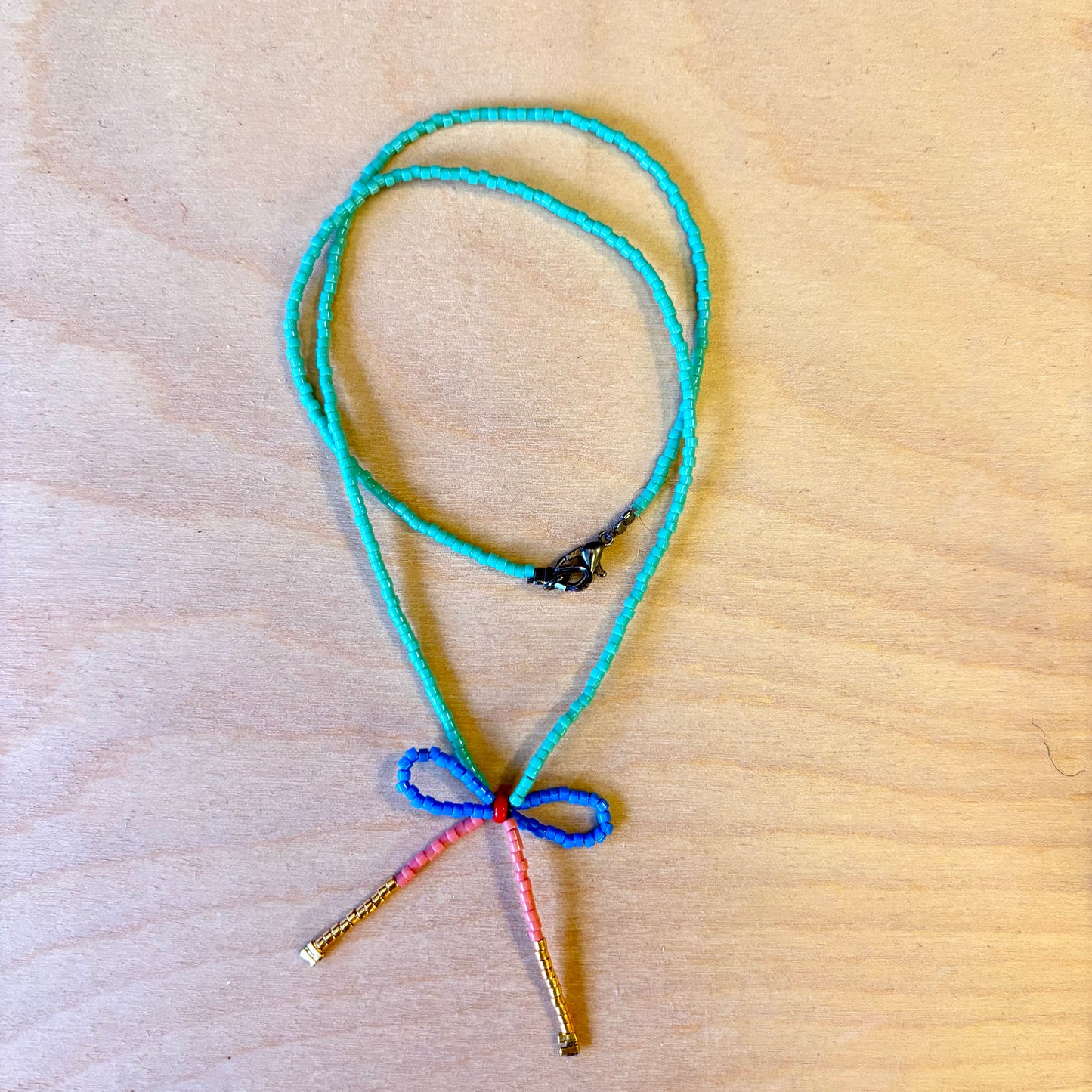 Beaded Bow Necklace - Blue