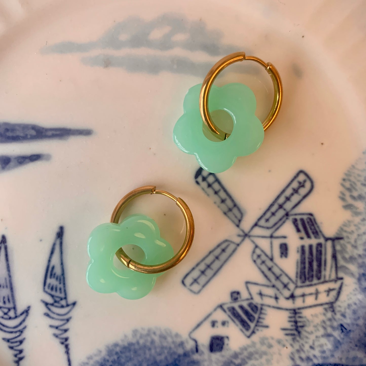 Hoop with Floral Charm- Turquoise