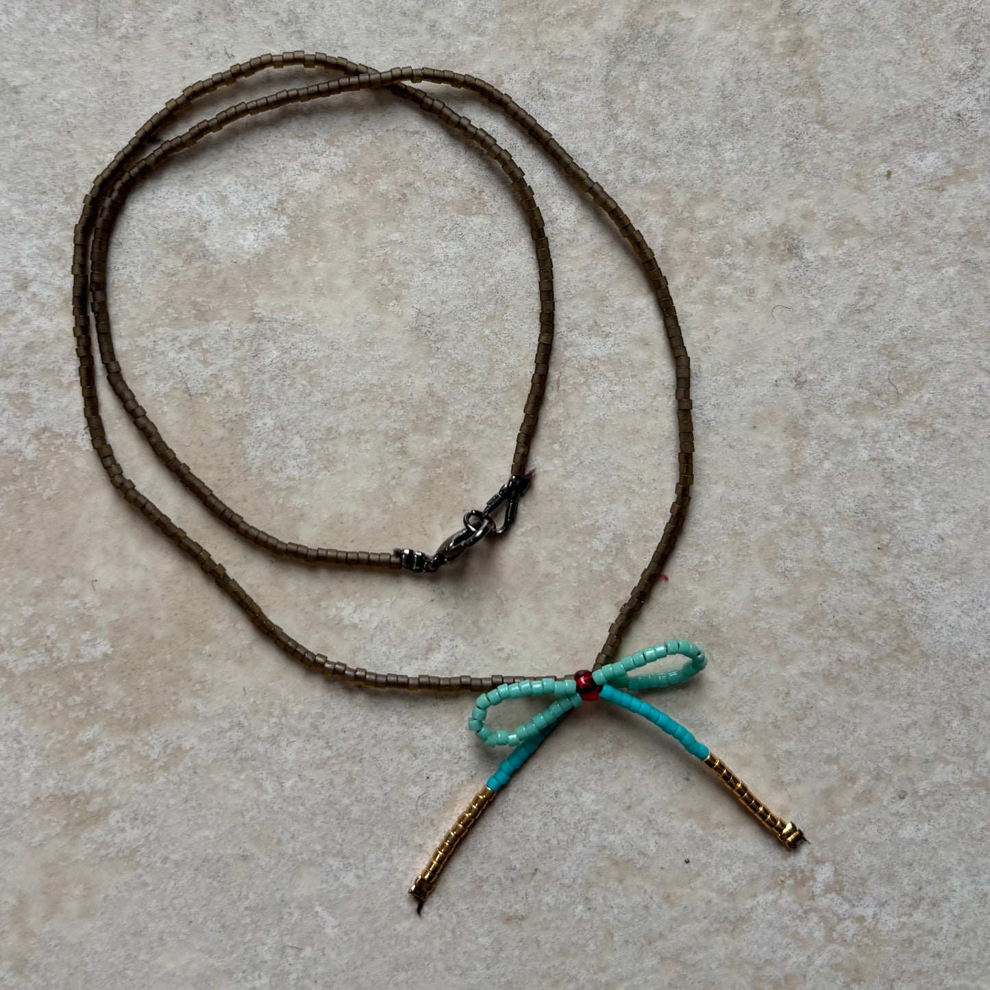 Beaded Bow Necklace - Turquoise