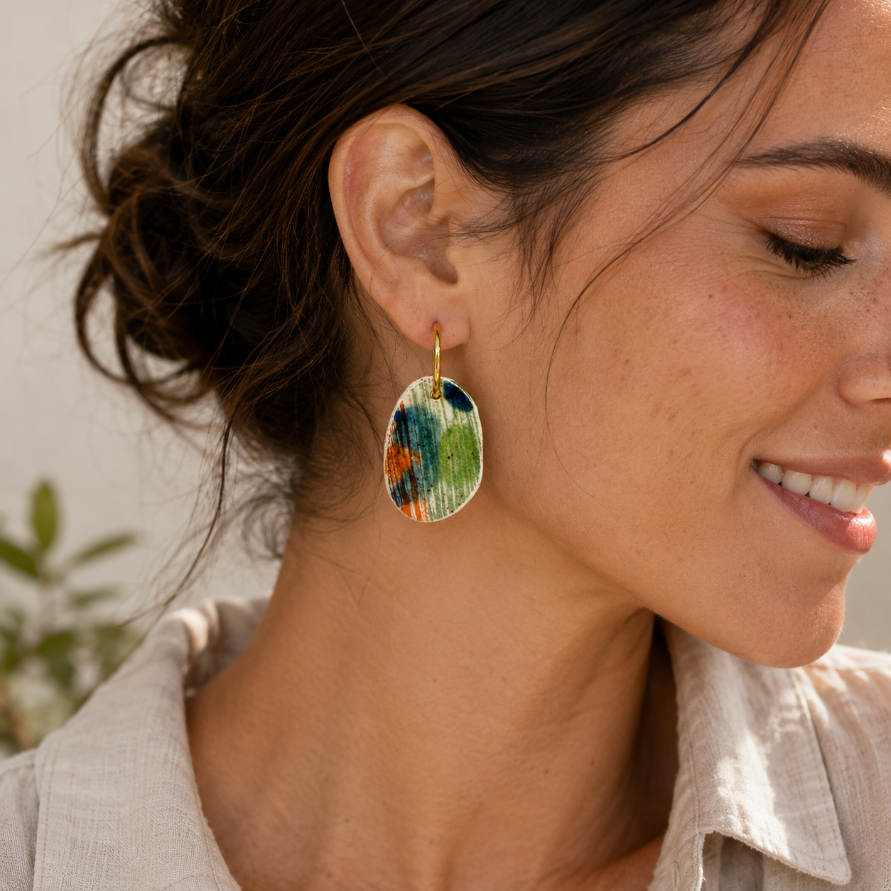 Oversized Porcelain Hoop Earrings - #9