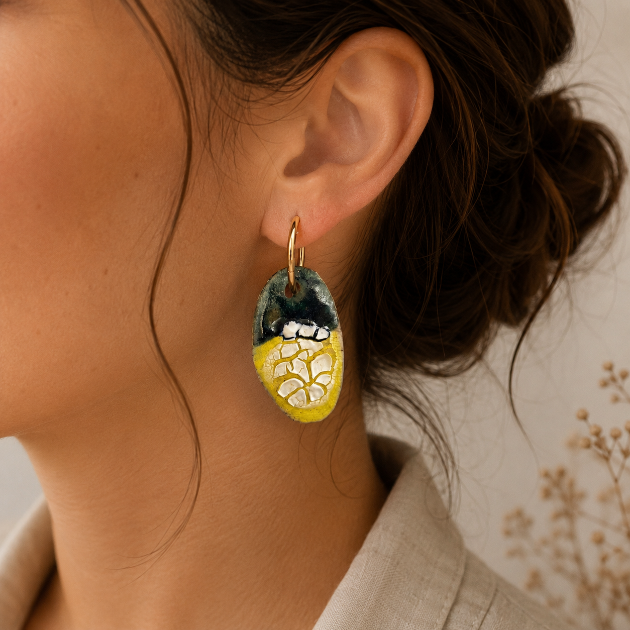 Oversized Porcelain Hoop Earrings -#1 - Dual Finish