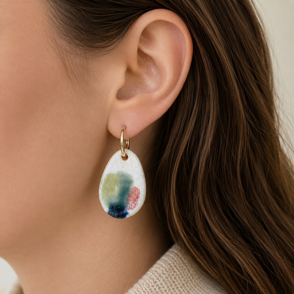 Oversized Porcelain Hoop Earrings -#3 - Dual Finish
