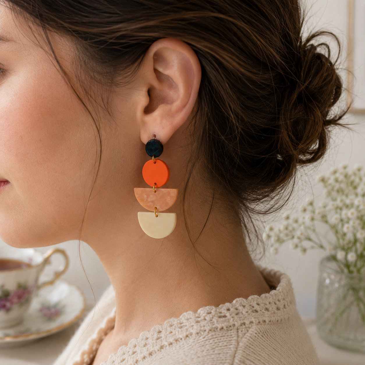 Acrylic Earrings - Orange/Blush/Cream