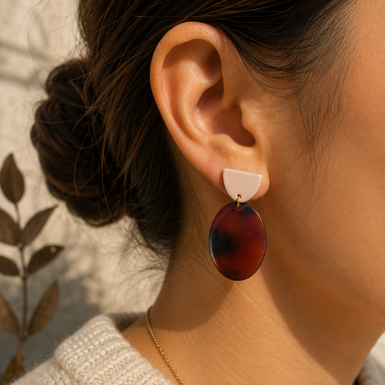 Acrylic Earrings - Brown/Cream