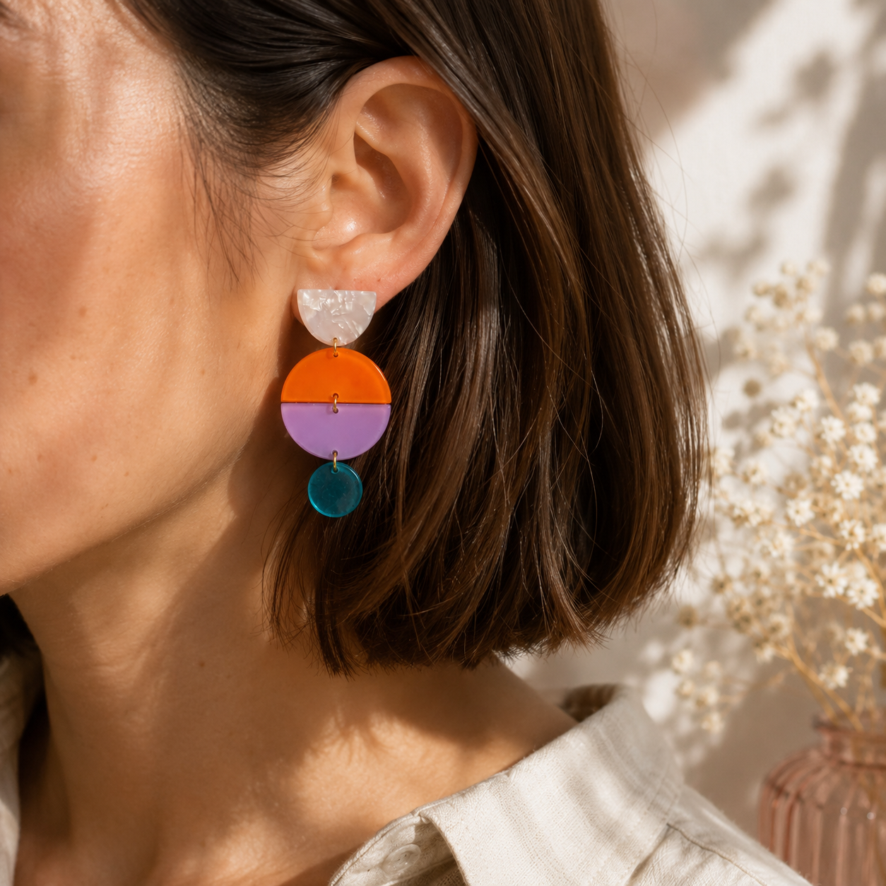 Acrylic Earrings - white/Orange/Lavender/Teal