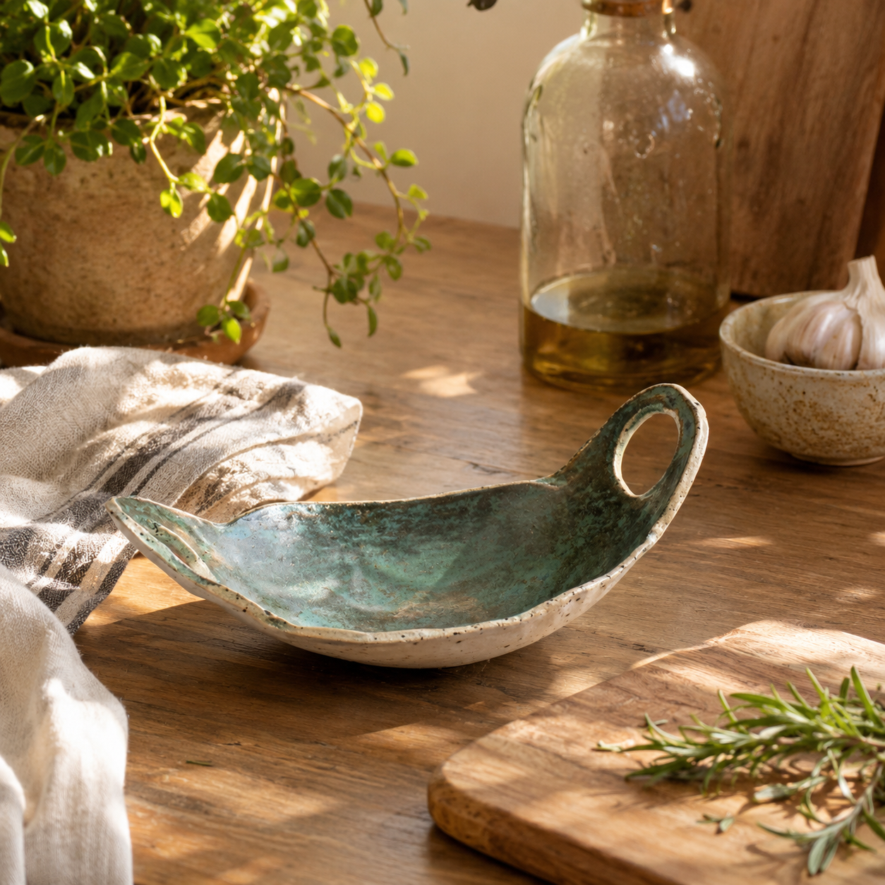 Double Handle Dish - Green