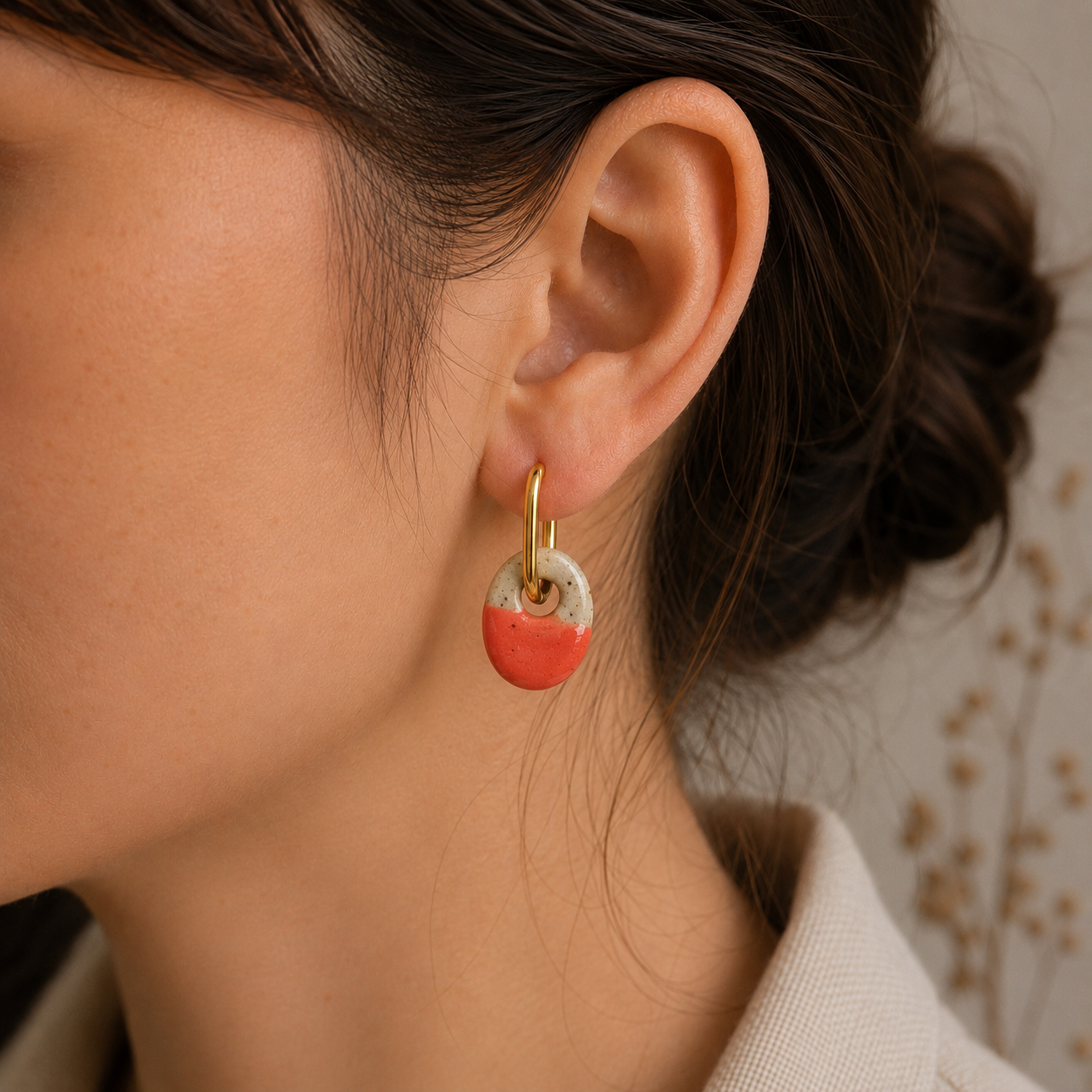 Coral Tide Disc Hoop Earrings