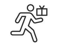 Icon showing a running person delivering a box