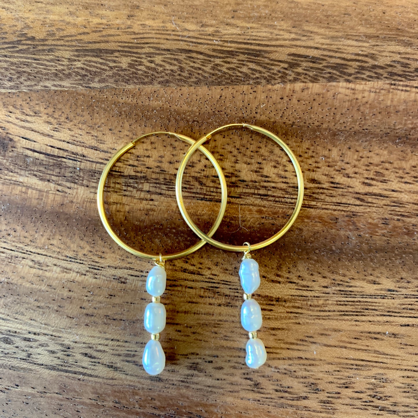 1.25” Hoop with triple Fresh Water a Pearl Charm