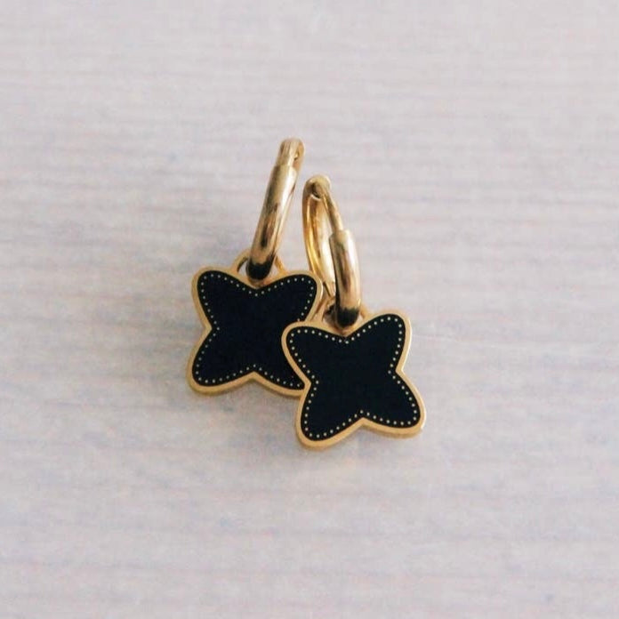 Small Hoop with Black clover Charm