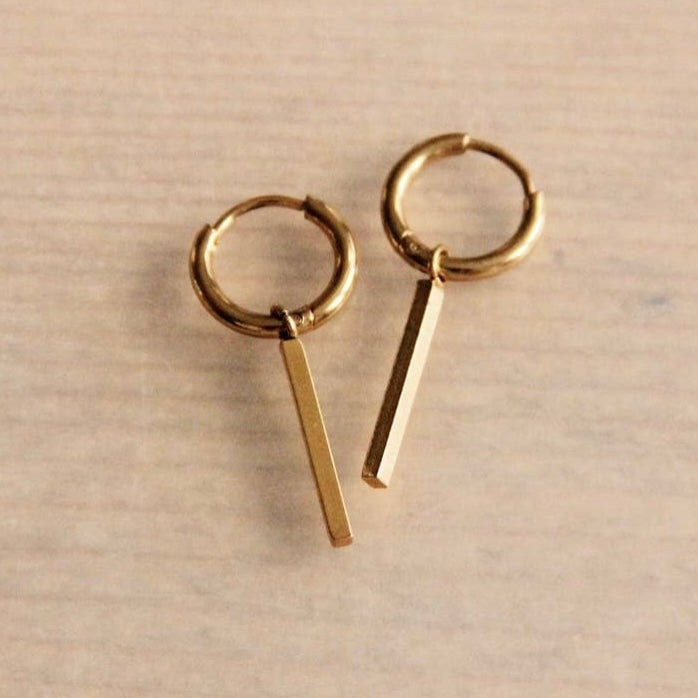 Small Hoop with Golden Bar Charm