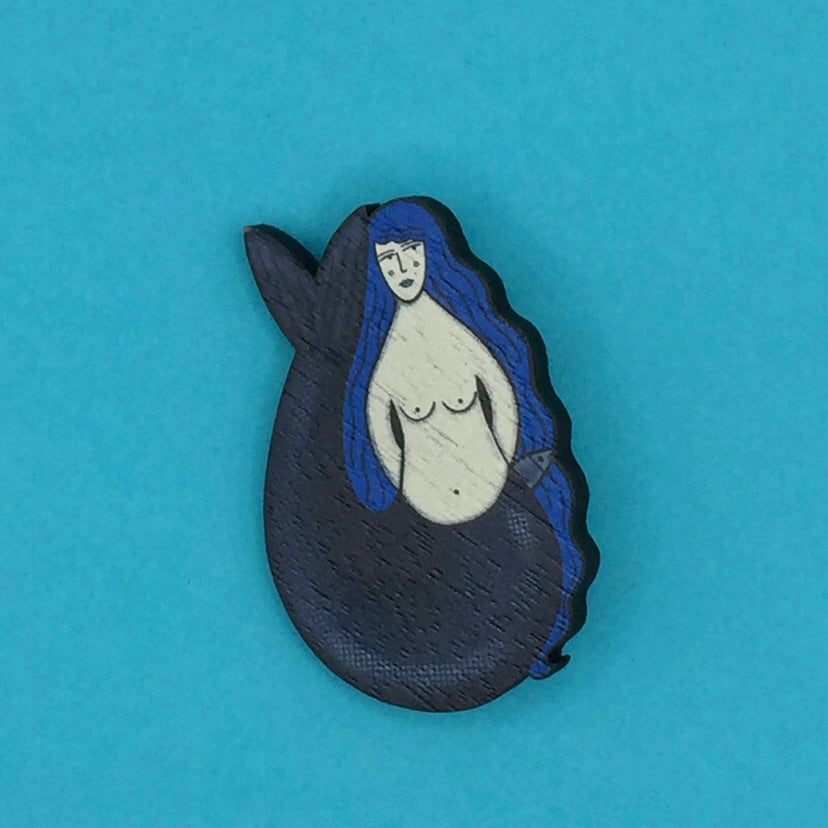 Wooden Mermaid Brooch