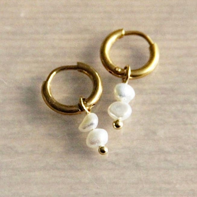 Small Hoop with Double Freshwater Bead Charm