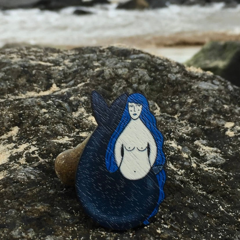 Wooden Mermaid Brooch