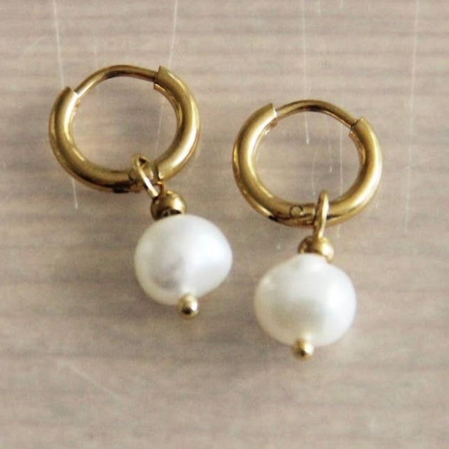 Small Hoop with Freshwater Pearl Charm