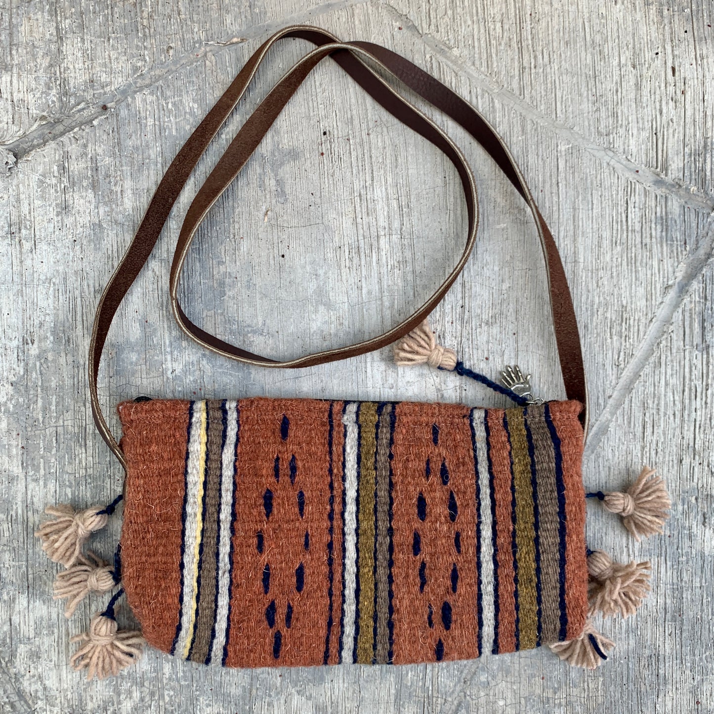 Vintage Rug Purse - Cream pompoms