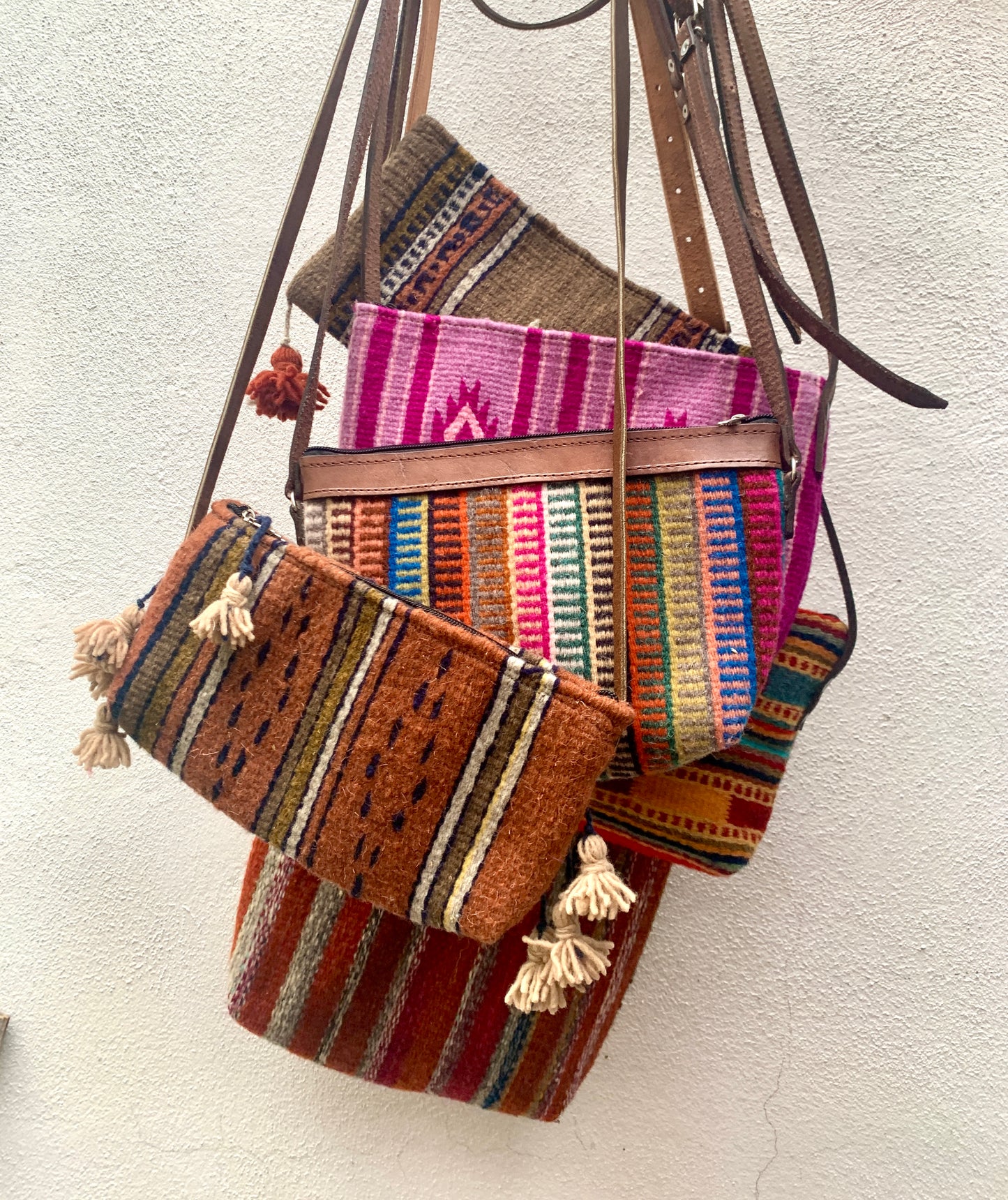 Vintage Rug Purse - Navajo with rust pompoms