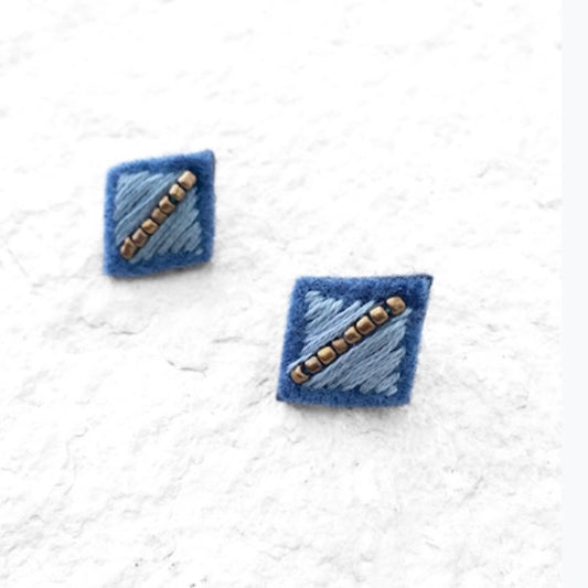 Blue Jamaica Embroidered Felt Stud Earrings