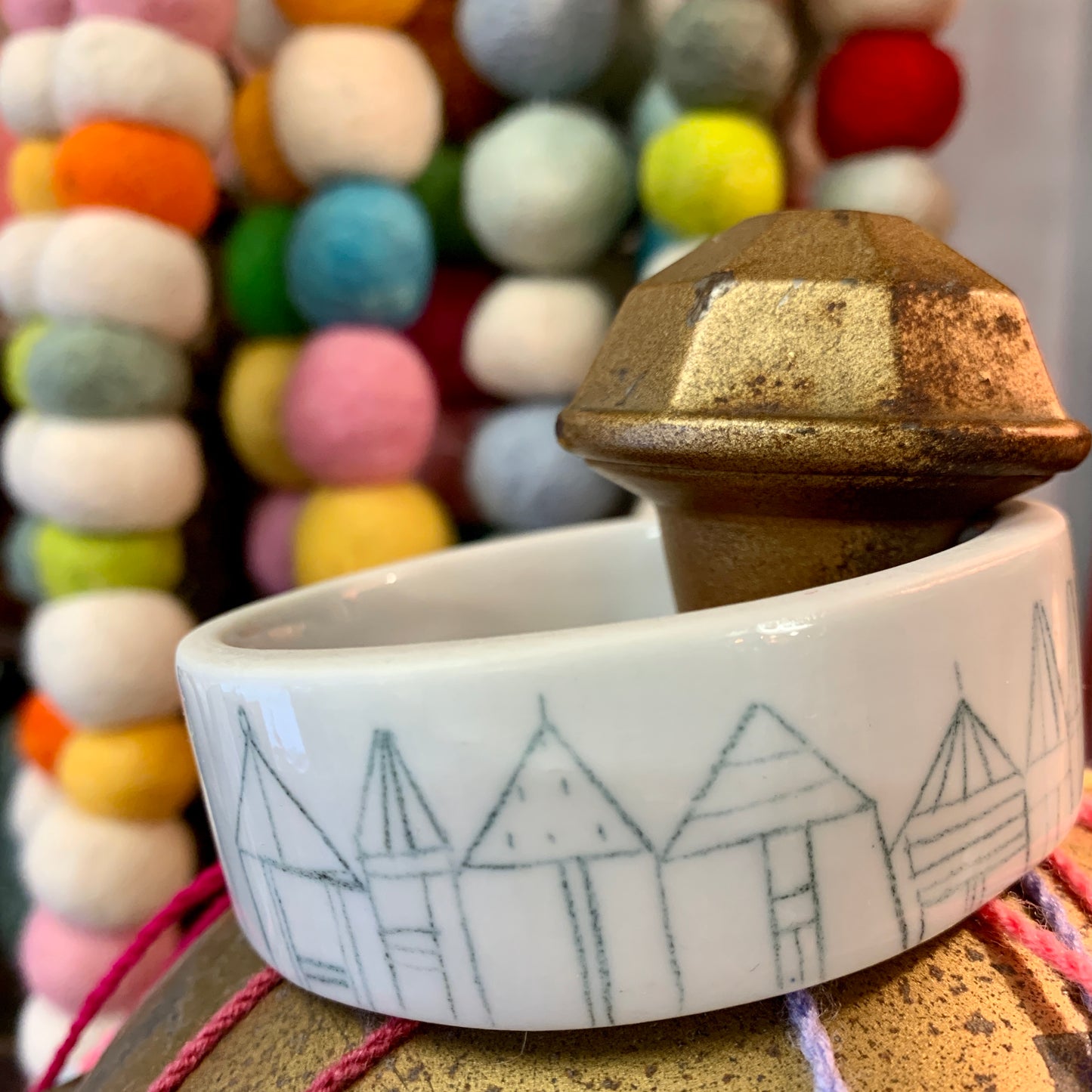 Hand Painted Porcelain Bangle - Houses #2
