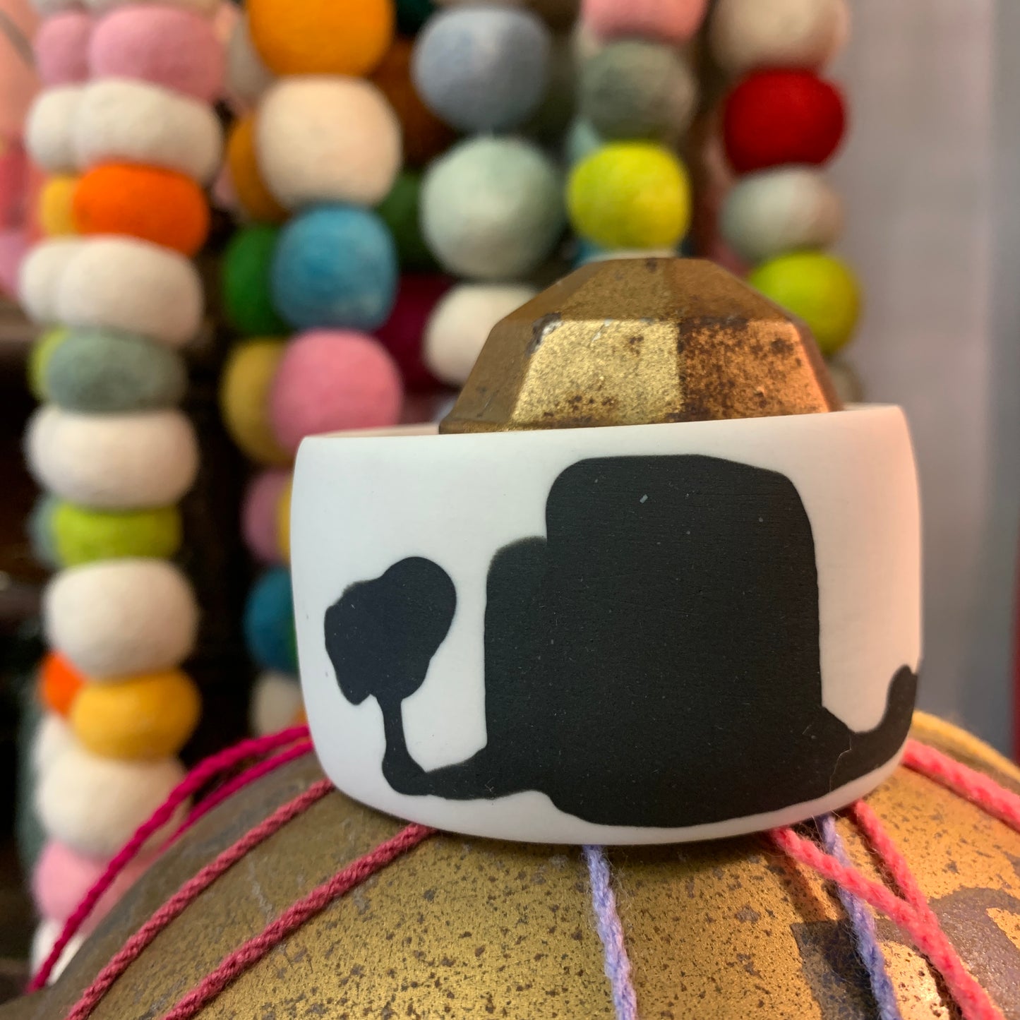 Hand Painted Porcelain Bangle - Black/White