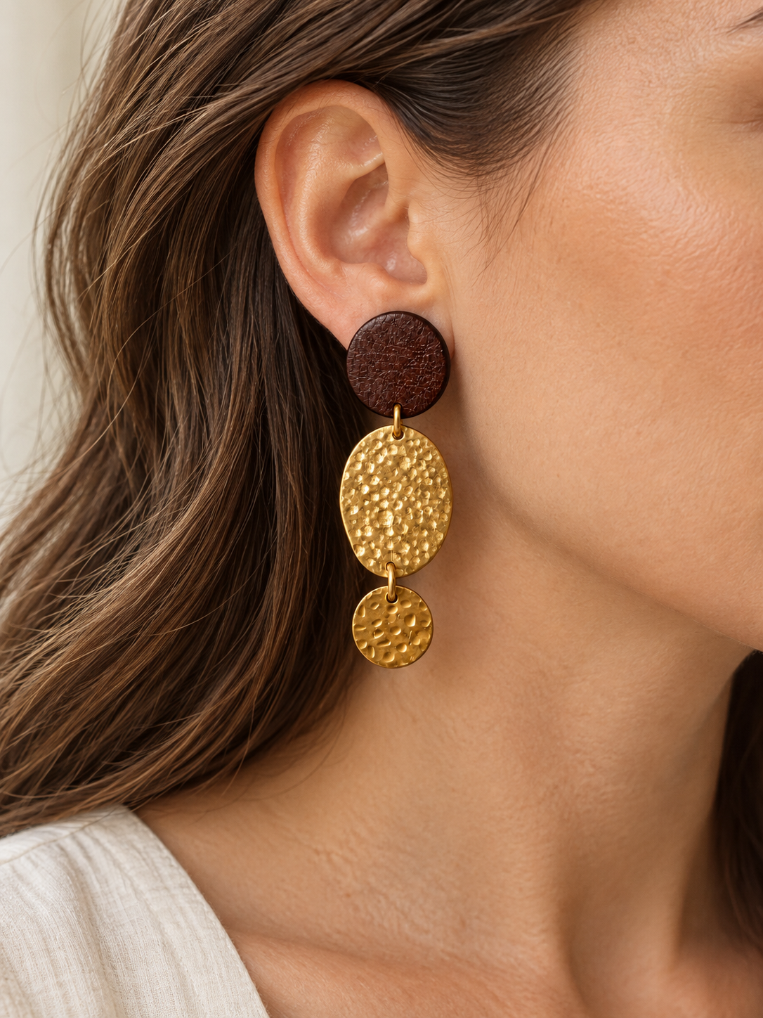 Alma - Leather & Brass Drop Earrings