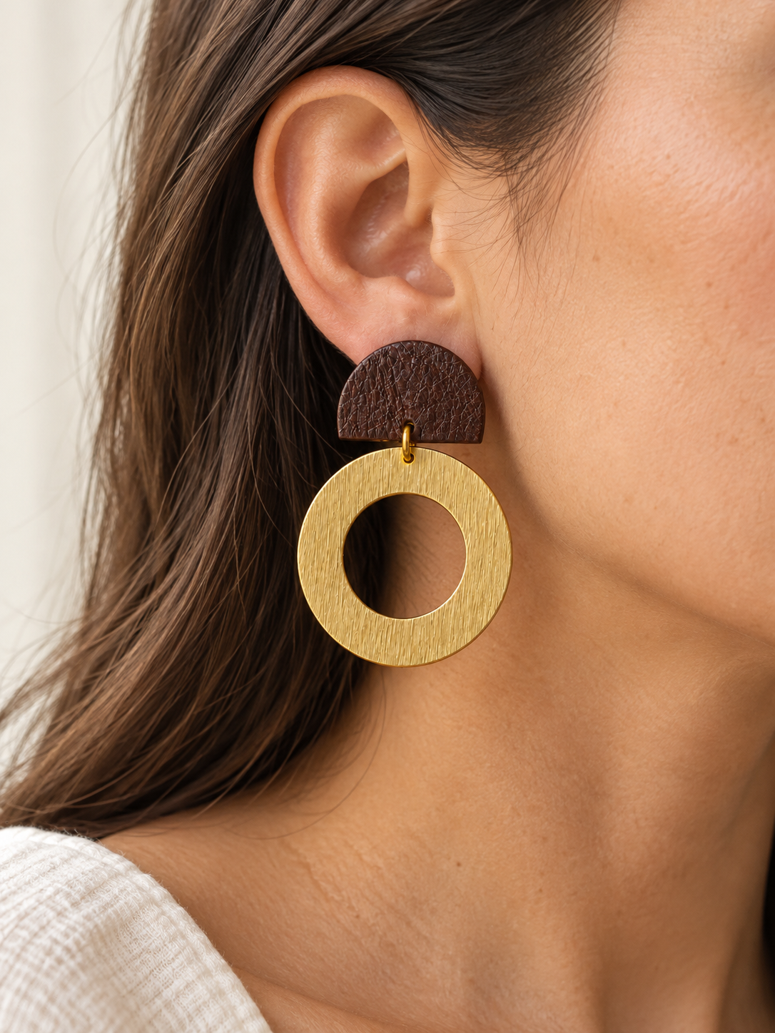 Romy - Leather & Brass Earrings