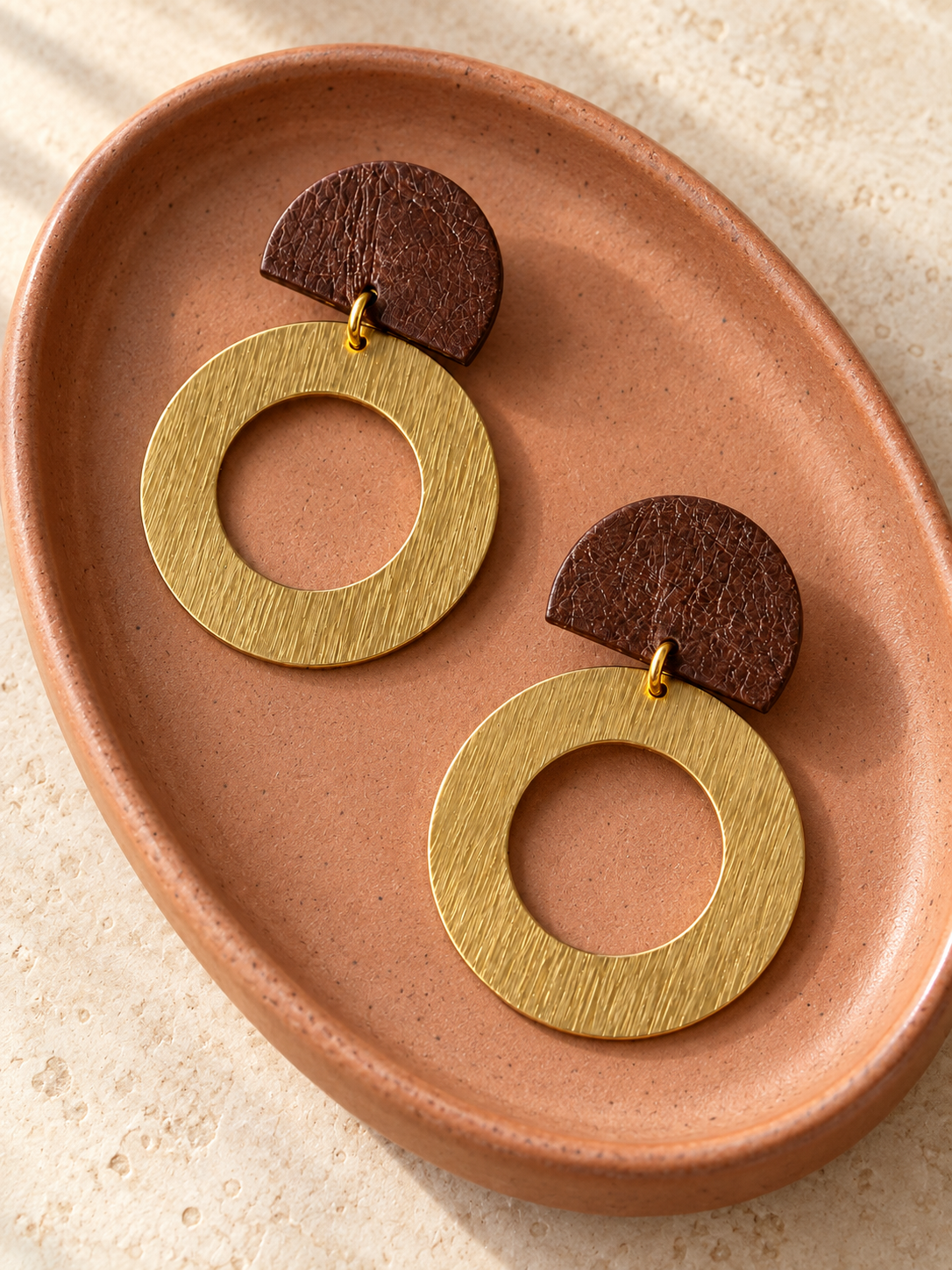 Romy - Leather & Brass Earrings