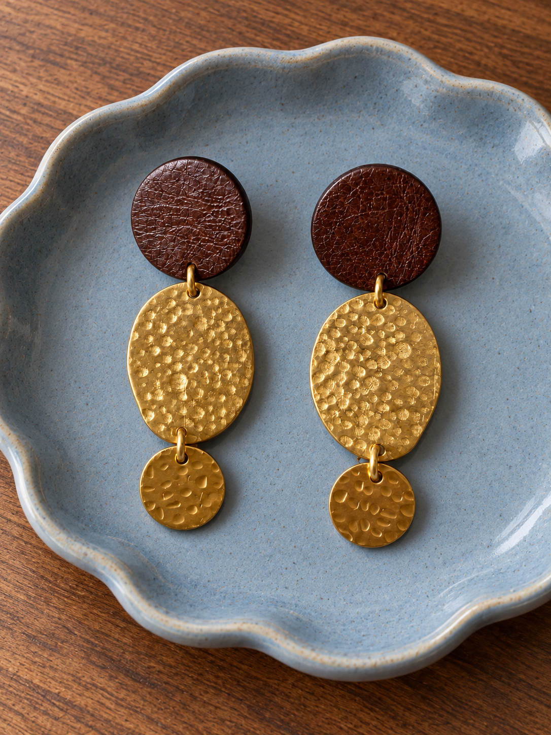 Alma - Leather & Brass Drop Earrings
