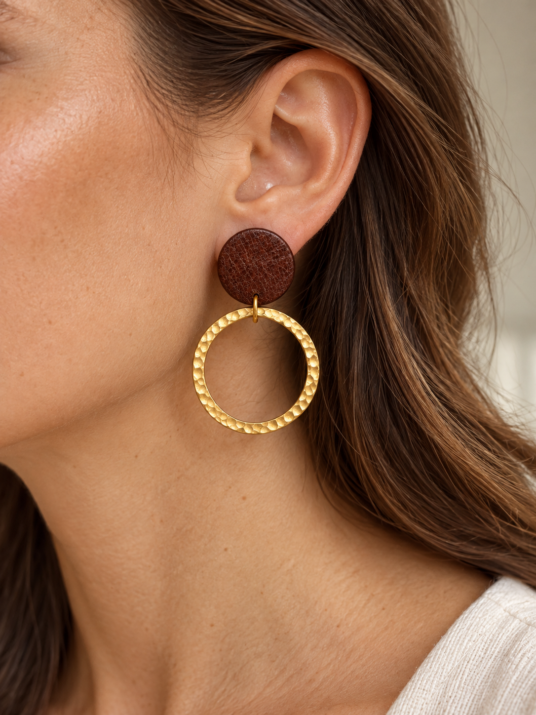 Marlow - Leather & Brass Hoop Earrings