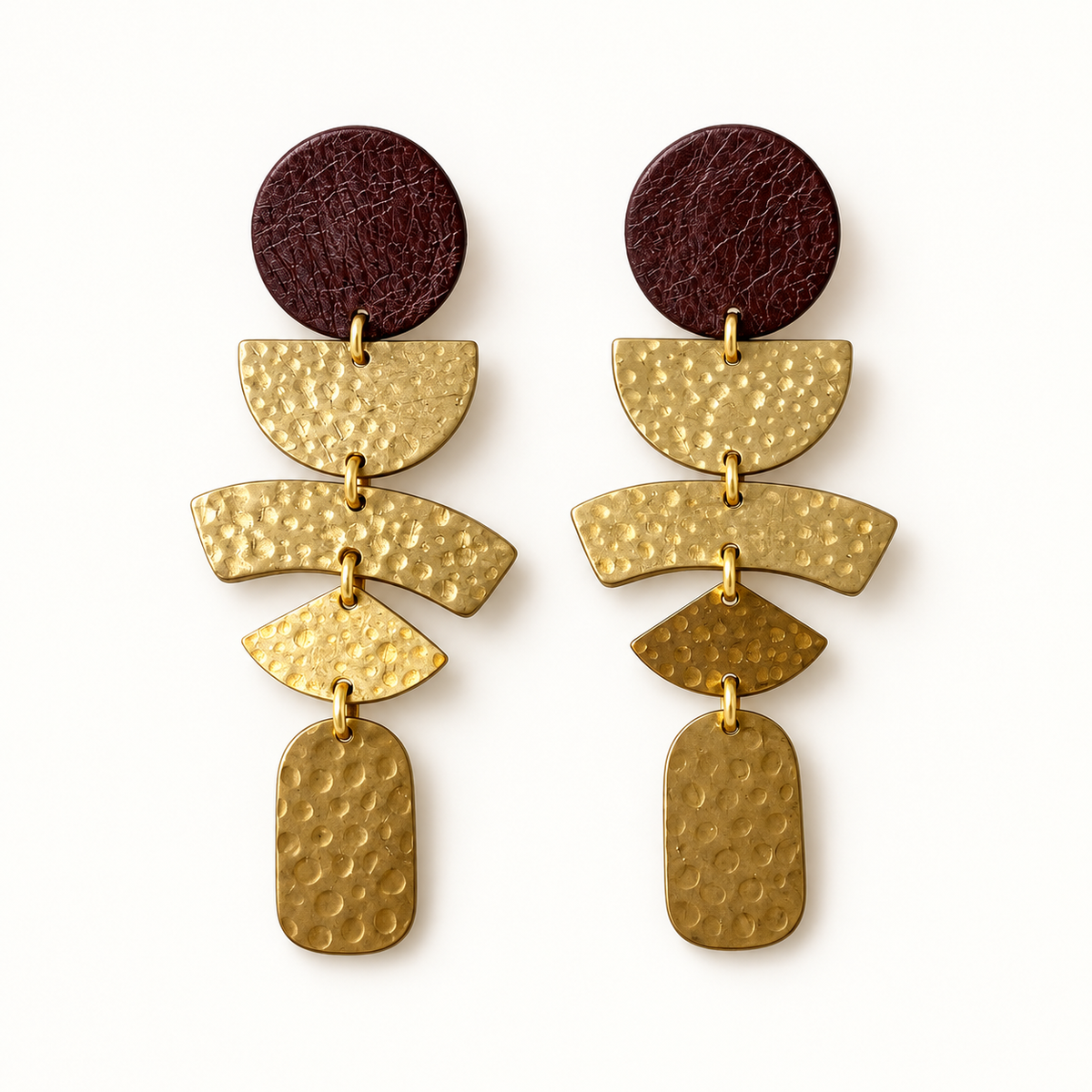 Ada - Sculptural Leather & Brass Drop Earrings