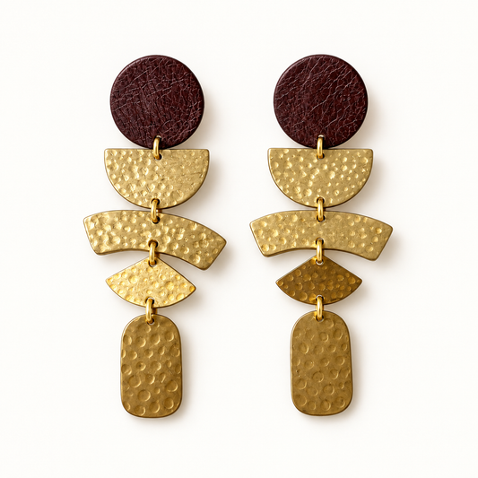 Ada - Sculptural Leather & Brass Drop Earrings