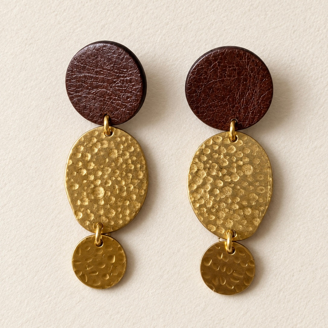 Alma - Leather & Brass Drop Earrings