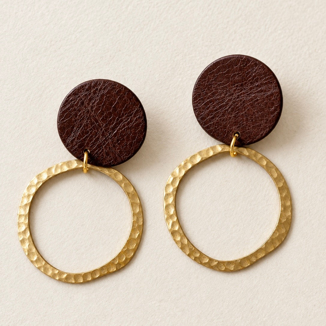 Marlow - Leather & Brass Hoop Earrings