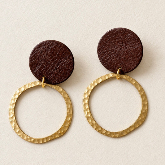 Marlow - Leather & Brass Hoop Earrings