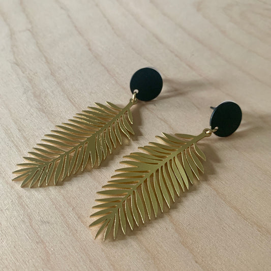 Brass Earrings - Palm Leaf