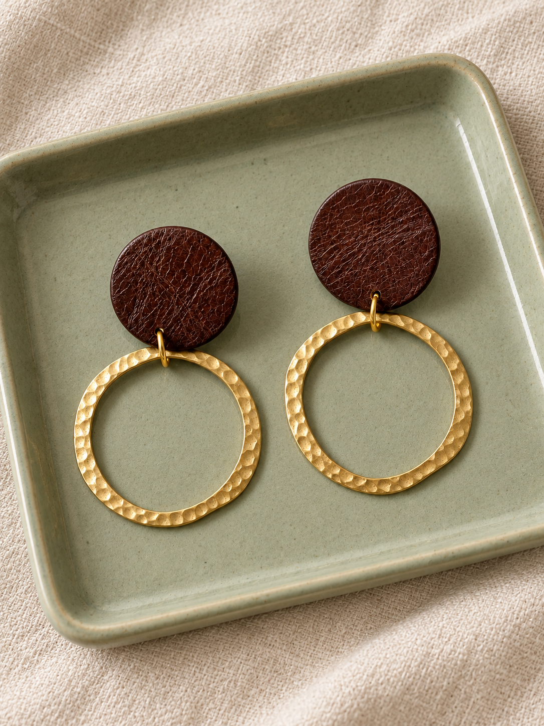 Marlow - Leather & Brass Hoop Earrings