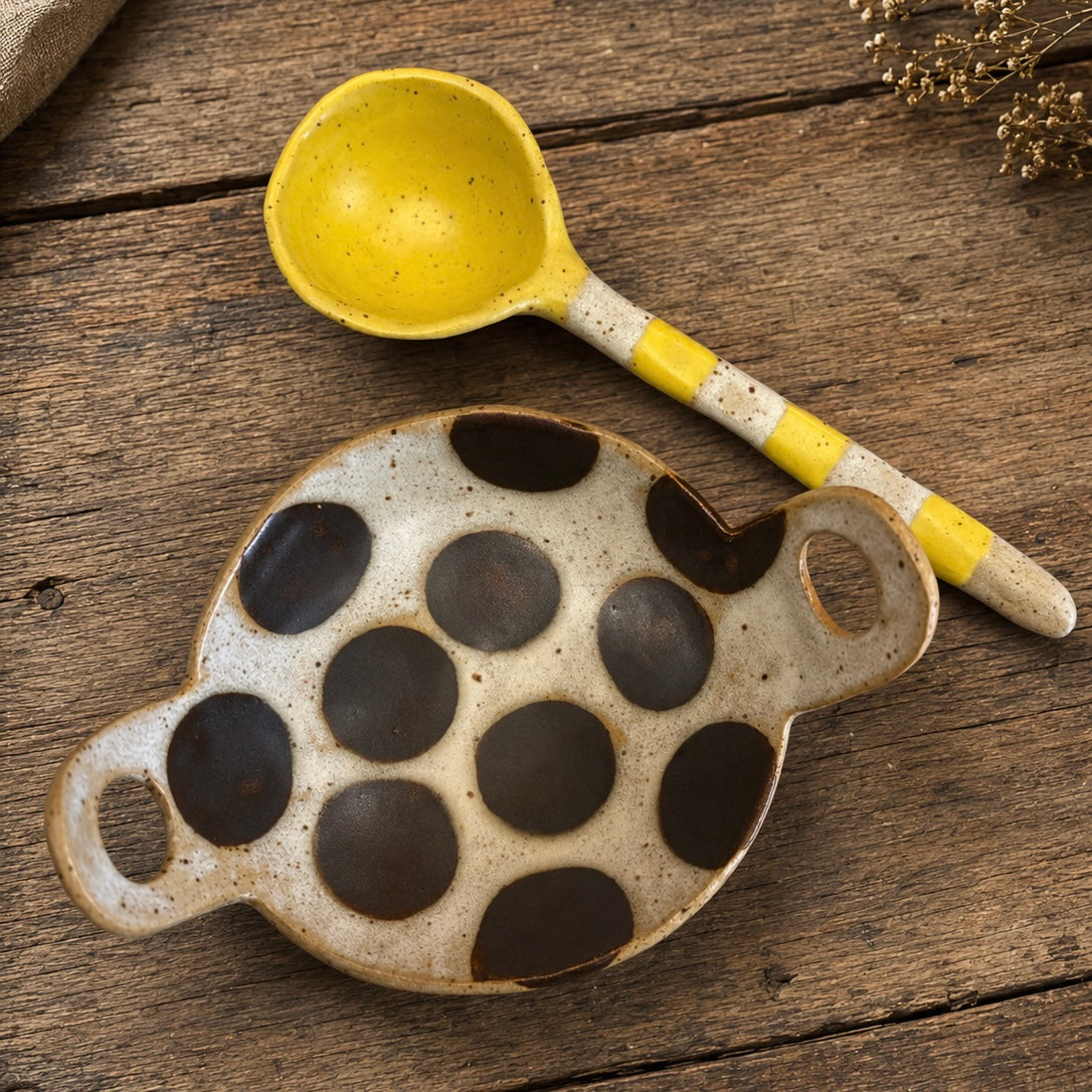 Polka Dot Stoneware Bowl with Handles
