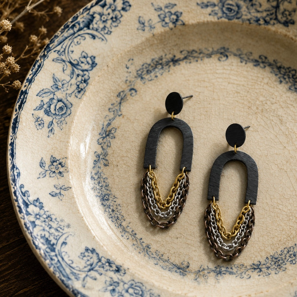 Brass/Oxidized Brass Earrings #19