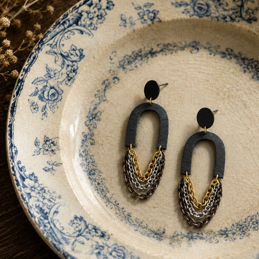 Brass/Oxidized Brass Earrings #19
