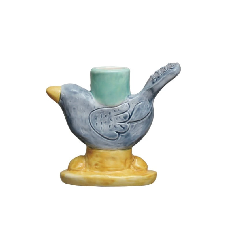 Hand Painted Stoneware Candle Holder -Bird