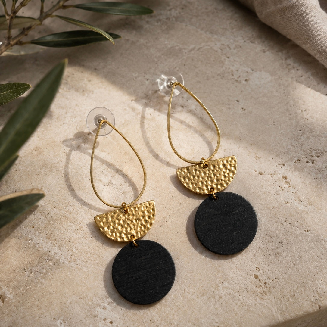 Brass/Oxidized Brass Earrings - #7